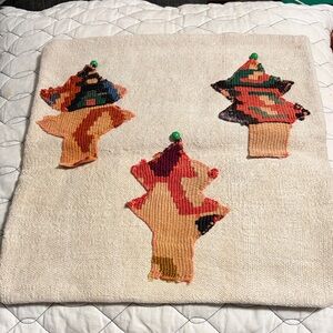 Neutral Cream Accent Pillow with Multicolor Abstract Appliqué